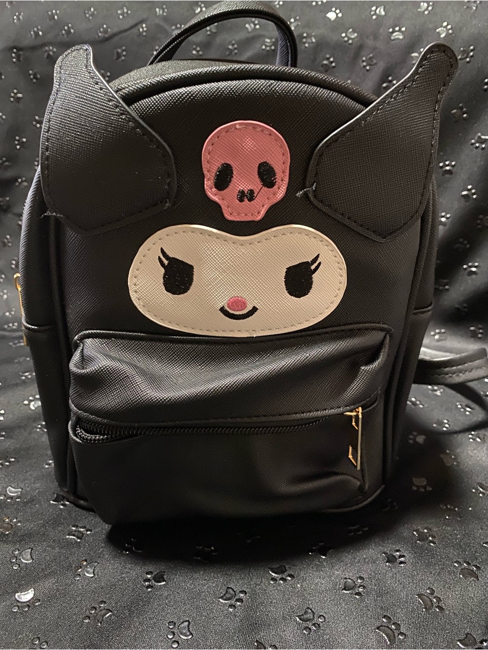Kuromi Black Mini Backpack Purse Gold Hardware Zip Closure Pockets